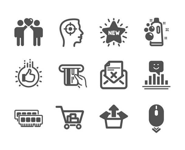 Set of Business icons, such as Scroll down, Friends couple, Like hand. Vector - Vektor, kép