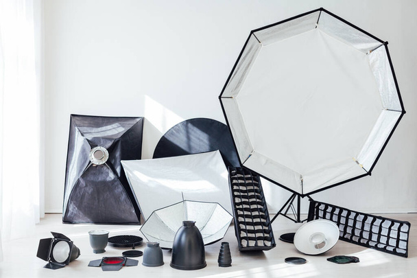 Flash photo studio equipment accessories photographer white - Photo, Image