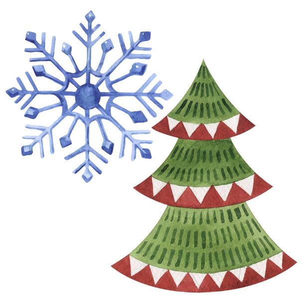 クリスマスの冬の休日のシンボルは隔離された。水彩の背景イラストセット。隔離された冬のイラスト要素. - 写真・画像