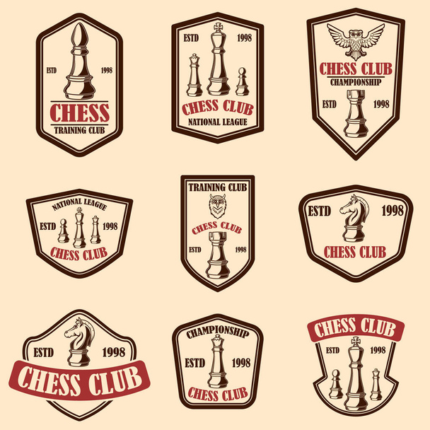 Satz von Emblemen des Schachklubs. Gestaltungselement für Plakat, Logo, Etikett, Schild. - Vektor, Bild
