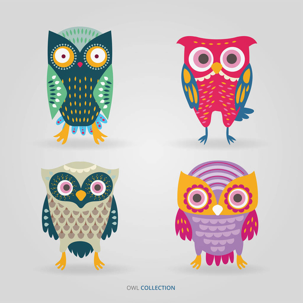 Cute artistic owls vector set - Вектор,изображение