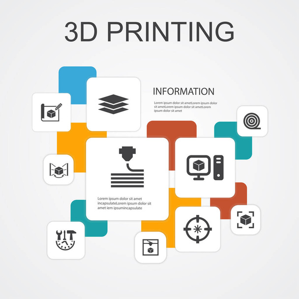3d printing Infographic 10 line icons template.3d printer, filament, prototyping, model preparation simple icons - Vector, Image