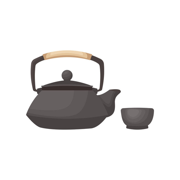 Japanese tea ceremony. Teapot and a mug.  - Vector, afbeelding