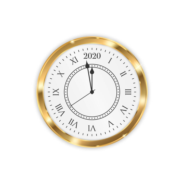 Νέο Έτος 2020 ρολόι. Ρολόι με 2020 αντίστροφη μέτρηση μεσάνυχτα - Διάνυσμα, εικόνα