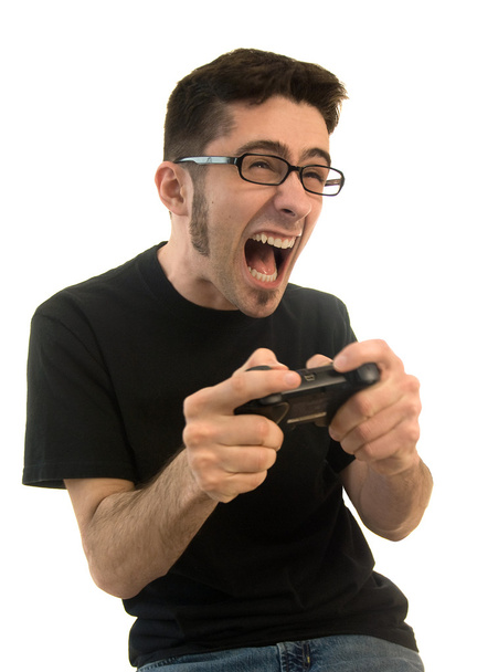 Excited man playing video games - Foto, Imagem