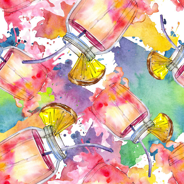 Alcoholic bar party cocktail drink. Watercolor background illustration set. Seamless background pattern. - Foto, Bild