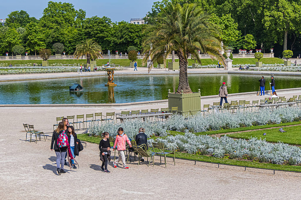 PARIS, FRANCE - MAY 29, 2019: Picturesque view of Luxembourg Garden (Jardin du Luxembourg). Jardin du Luxembourg - second largest Public Park in Paris. - Photo, image