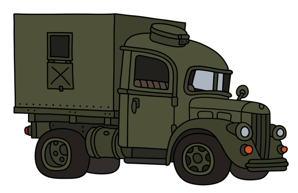 The vectorized hand drawing of a classic green military truck - Vektori, kuva