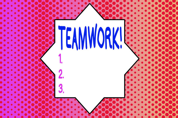 Writing note showing Teamwork. Business photo showcasing combined action of group especially when effective and efficient Endless Different Sized Polka Dots in Random Repeated Mirror Reflection. - Photo, Image