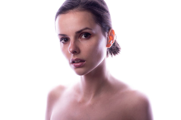 beautiful young girl portrait, white background - Foto, Imagem