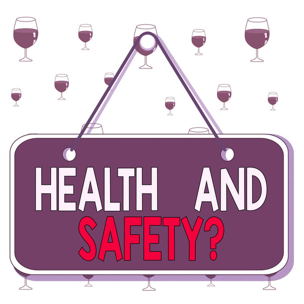 Text sign showing Health And Safety Question. Conceptual photo regulations and procedures to prevent accident or injury Colored memo reminder empty board blank space attach background rectangle. - Photo, Image