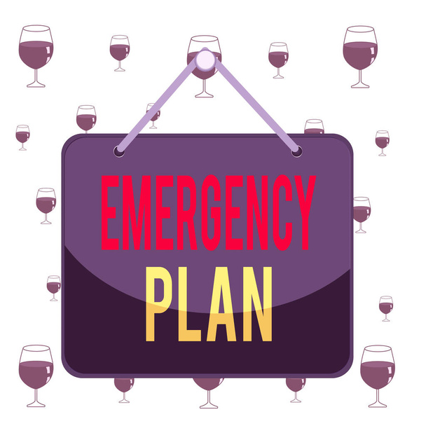 Text sign showing Emergency Plan. Conceptual photo procedures for handling sudden or unexpected situations Colored memo reminder empty board blank space attach background rectangle. - Photo, Image
