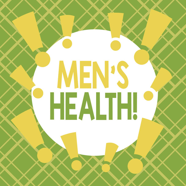 Text sign showing Men S Health. Conceptual photo state of complete physical mental and social well being by analysis Asymmetrical uneven shaped format pattern object outline multicolour design. - Photo, Image