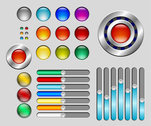 Set of colorful buttons and sliders - Vector, Image