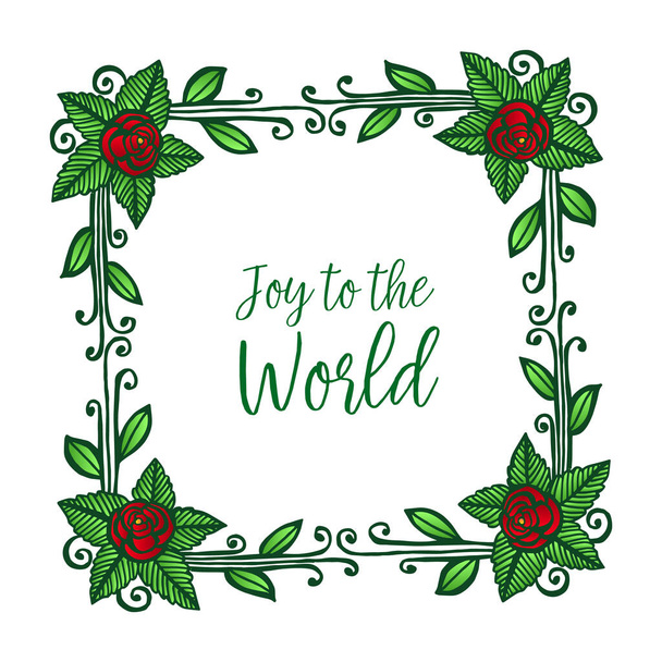 Various card of joy to the world, with plant of beautiful green leafy flower frame. Vector - Вектор, зображення