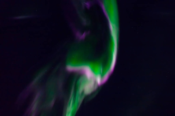 Helder groene, witte, paarse flitsen in koude zwarte lucht - Foto, afbeelding