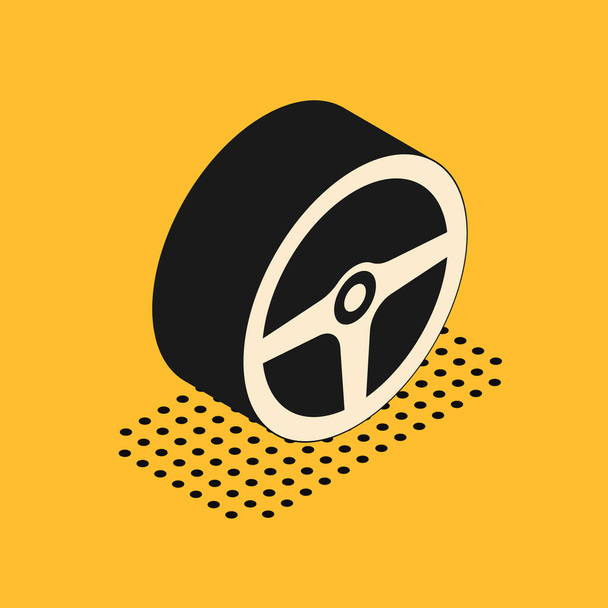 Изометрический значок рулевого колеса изолирован на желтом фоне. Значок колеса машины. Векторная миграция
 - Вектор,изображение