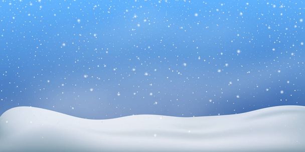Snow winter background. Snowfall, snowflakes in different shapes. Christmas snowstorm blizzard - Vector, Image
