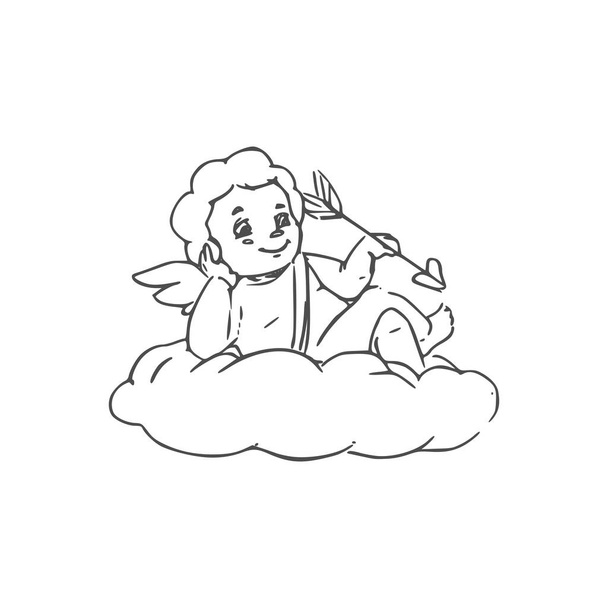 Амурський крилатий хлопчик ізольований на хмарі - Вектор, зображення