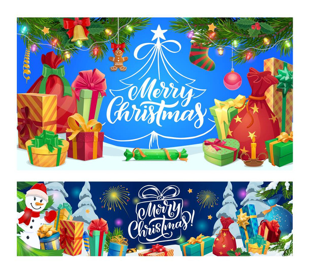 Χριστουγεννιάτικα δώρα, χιονάνθρωπος και το νέο έτος δώρα - Διάνυσμα, εικόνα