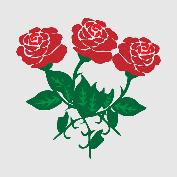 Illustrazione vettoriale di rose rosse con foglie isolate su sfondo bianco. Bouquet di rose rosse
  - Vettoriali, immagini
