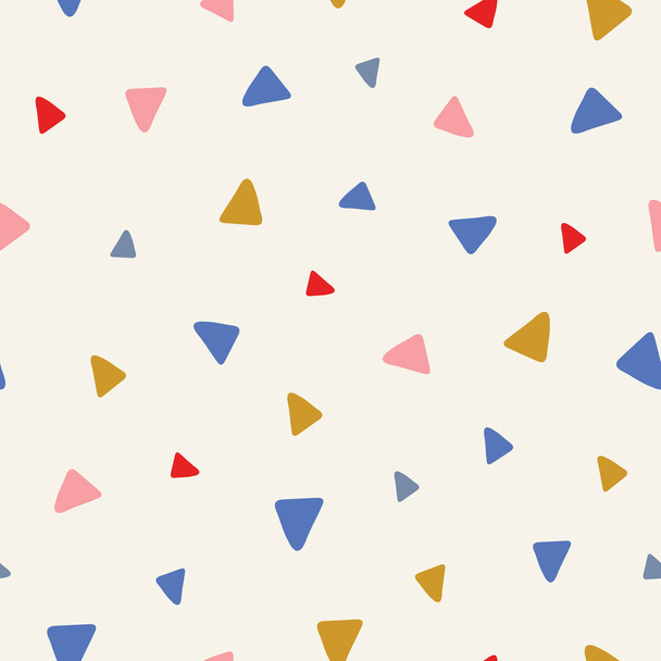 ピンク、赤、青、黄色の手描き三角形の甘いベクトルシームレスな繰り返しパターン。楽しいランダムリピートデザインの背景. - ベクター画像