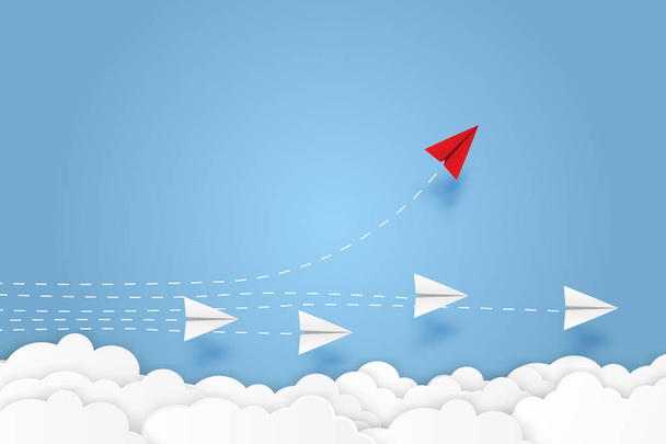Paper plane go to success goal vector business financial concept start up, leadership, creative idea symbol paper art style with copy space for text. illustration - Vector, Image
