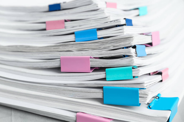 Stack of documents with binder clips, closeup - Фото, зображення