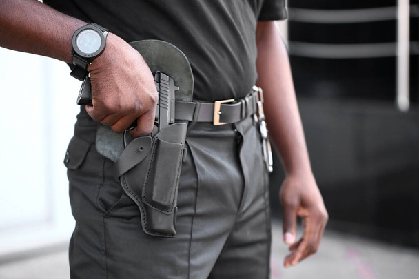 African-American security guard outdoors, closeup - Photo, Image