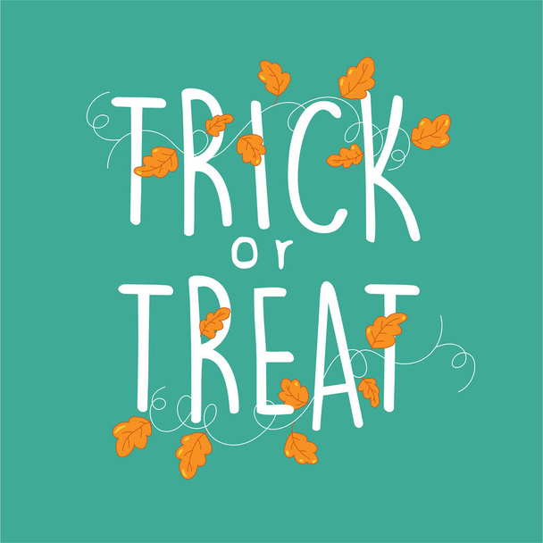Trick or treat bettering with autumn leaves, Halloween ünnep meghívó kártya tervezése - Vektor, kép