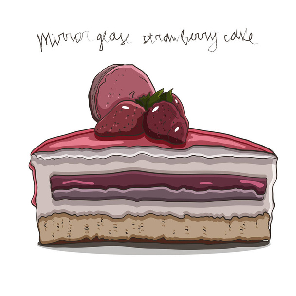 Sliced a cake of mousse, covered with a pink mirror glaze, on to - Vector, Image
