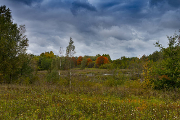 Burzliwy jesienny krajobraz pod groźnymi chmurami - Zdjęcie, obraz
