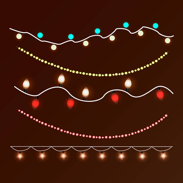 Weihnachten, Neujahrsgirlanden auf transparentem Hintergrund. helles mehrfarbiges Licht. - Vektor, Bild