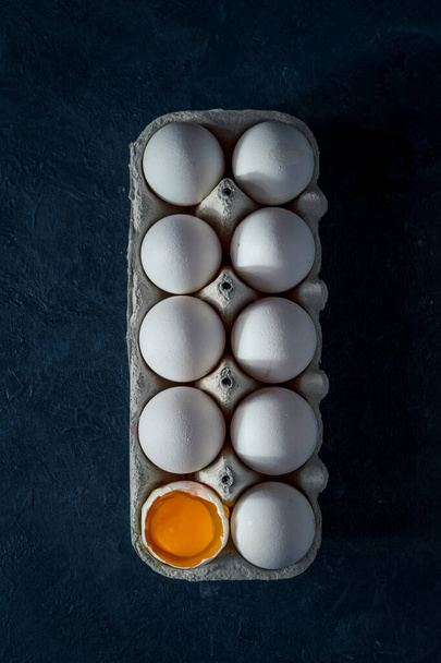 fresh chicken eggs on dark background - Photo, Image