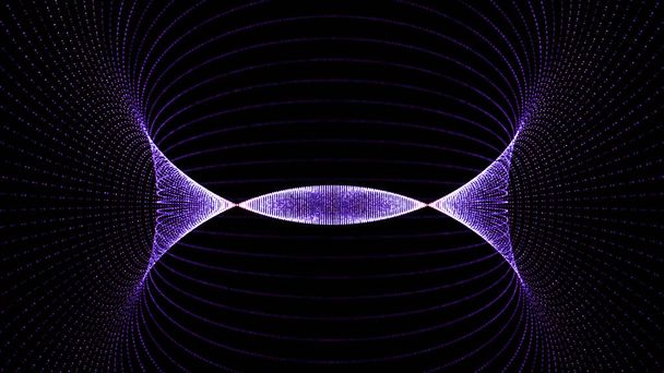 Переміщення тунелю неонових точок. Анімація. Цифровий абстрактний світиться тунель на чорному тлі. Графічна яскрава воронка збоку. Обертається портал частинок до музичних коливань
 - Фото, зображення