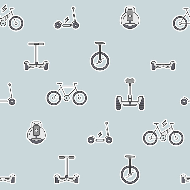 Scooter and electric transport background - Vector color seamless pattern of vehicles for graphic design - Vektor, kép