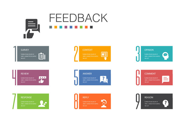 feedback Infografica 10 opzione linea concettuale.sondaggio, opinione, commento, risposta icone semplici
 - Vettoriali, immagini