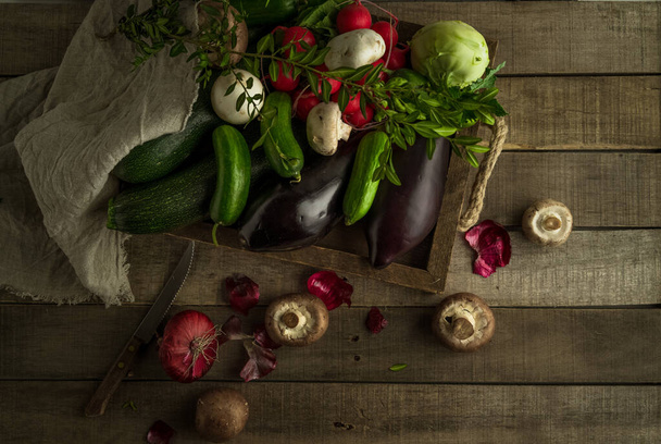 fresh organic vegetables on wooden table - Valokuva, kuva