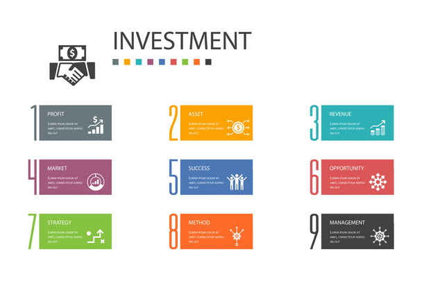 Инвестиции в 10 опционов - прибыль, актив, рынок, успех.
 - Вектор,изображение