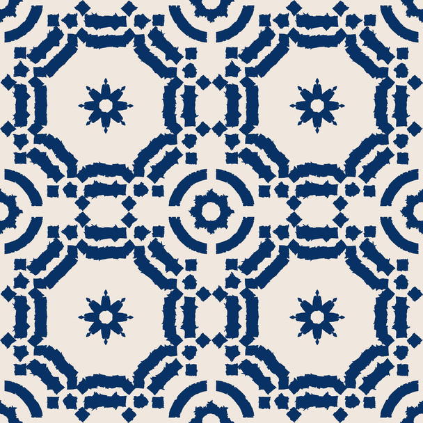 abstraktes Indigo Shibori nahtloses Vektormuster mit Ikat-Druck auf Mosaik - Vektor, Bild