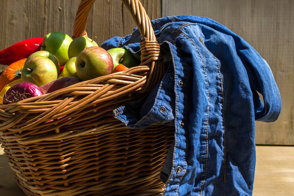 Basket of freshly picked vegetables and apples - Photo, Image