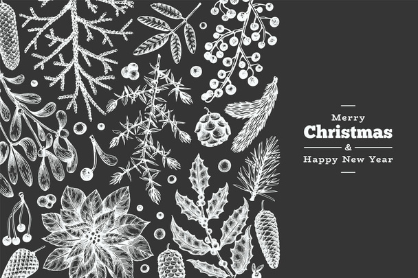 Christmas hand drawn vector greeting card template. Vintage styl - Vector, imagen
