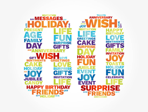 Boldog 80 születésnapi szó felhő kollázs koncepció - Vektor, kép
