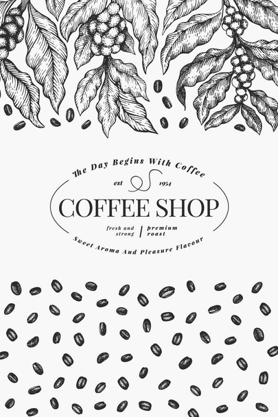 Coffee vector design template. Vintage coffee background. Hand d - Vetor, Imagem