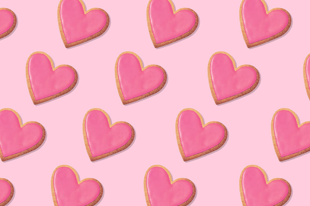 Background pattern of Heart shaped cookie. Top view - Φωτογραφία, εικόνα