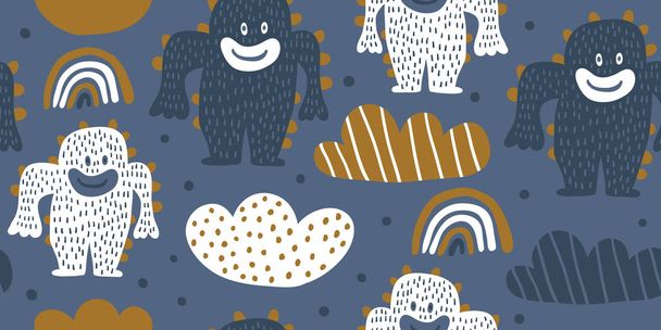 Kids seamless pattern with colorful cute monsters  - Vector, Image