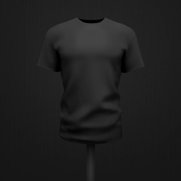 schwarze T-Shirt-Vorlage isoliert auf schwarzem Hintergrund. - Foto, Bild