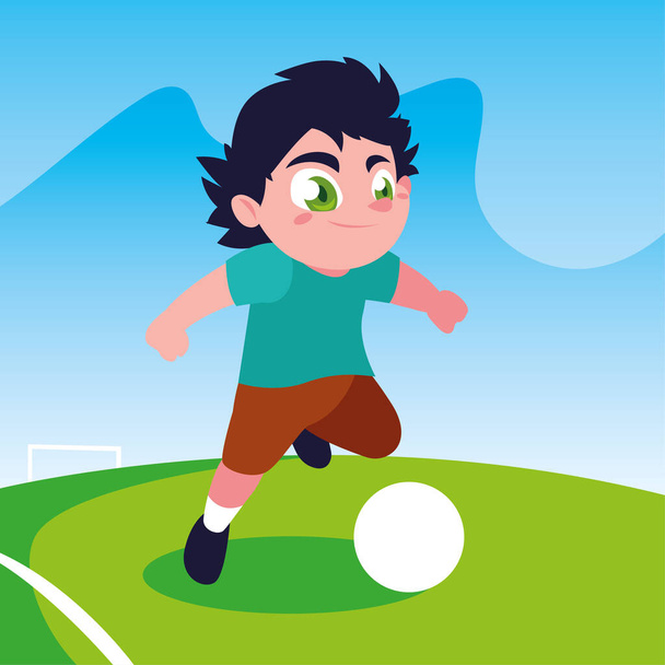 cute boy playing soccer outdoors - Wektor, obraz