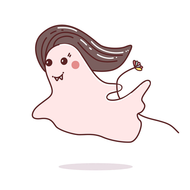 Chica fantasma Kawaii, fantasma romántico, con vestido rosa y flor. Bueno para la decoración de Halloween
. - Vector, imagen