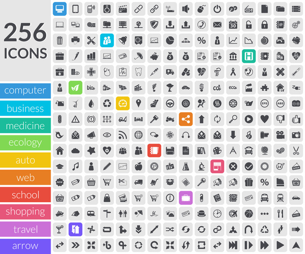 Icons inside rounded squares - Vector, Image
